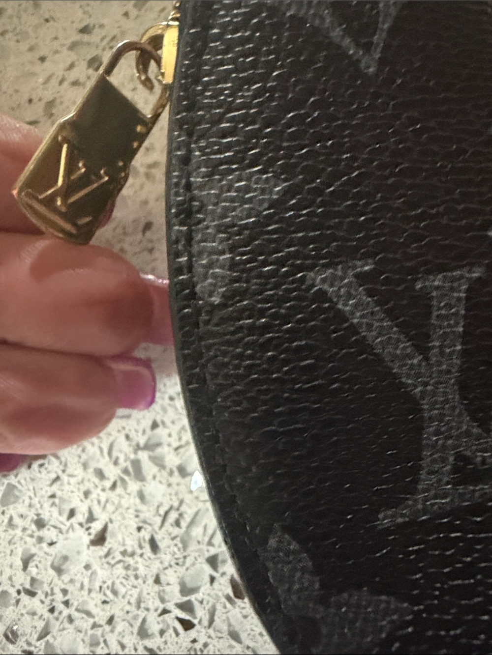 Black Monogram Key Fob Pouch with Strap - Picture 2 of 4